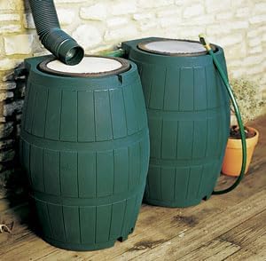 FCMP Outdoor Raincatcher 4000 Rain Barrel, Flat-Back Rainwater Catcher with Spigots, 50 Gallon, Green - Portable Water Storage Container Tank for Home, Garden, and Backyard