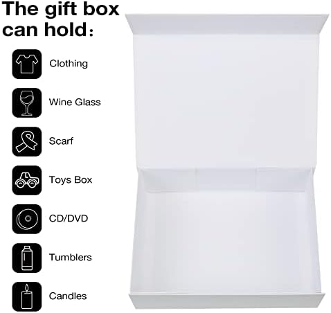 Aimyoo Small White Collapsible Gift Box with Magnetic Closure Lids 10.5x7x3 in, Bridesmaid Groomsman Proposal Boxes, Rectangle Storage Box 5 Pack