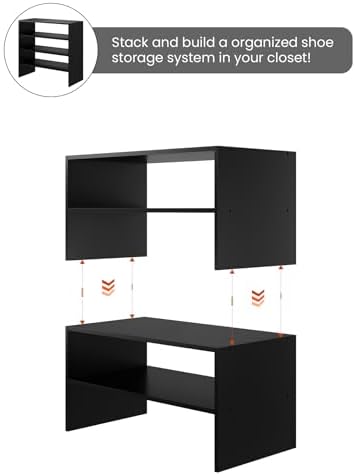 2-Tier Stackable Shoe Rack, Holds 6-9 Pairs, 24.6 Inch, Matte Black
