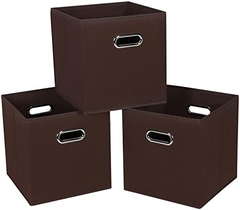 Fabric Cloth Storage Bins,Fabric Cube Bins Organizer with Dual Handles Foldable Cube Storage Baskets for Home Bedroom Storage,Set of 3,(Coffee)