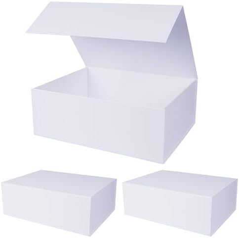Aimyoo White Collapsible Gift Box with Magnetic Closure Lids 13.8x9x4.3 in, Bridesmaid Groomsmen Proposal Box, Large Rectangle Box for Present Graduation Storage 3 Pack