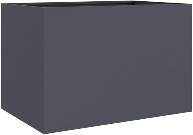 Modern Anthracite Steel Planter with Decorative Inlays, Cold-Rolled Steel Construction, 24.4 x 15.7 x 15.4 Inches for Patio Garden Balcony, Durable Matte Finish Planter Box