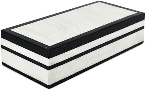 Handicrafts Home Decorative Storage Box with Lid – Black White Modern Keepsake Box, Coffee Table Storage Organizer, Decorative Box for Remotes, Desk & Console Decor – Mono Court 10 x 4.5 x 2.5