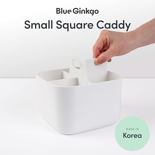 BLUE GINKGO Stackable Organizer Caddy, Square, White, Made in Korea