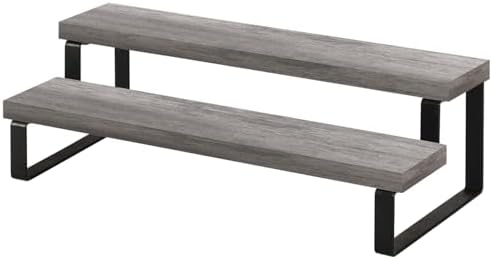 YINMIT Wooden Display Riser Stand, Tiered Perfume and Cologne Organizer Stand, 2 Tier Spice Rack Organizer, Rustic Display Shelf for Candles (2 Tier,Grey)