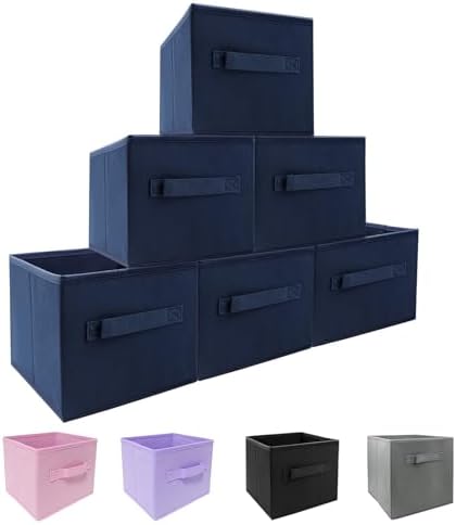 EBIGIC Small Storage Bins,Collapsible Fabric Storage Organizer 9.0"x7.5"x7.5" 6 Pack,Mini Storage Box,fit for closet, living room, bookshelf, Kids clothes and toys storage and organization Blue…