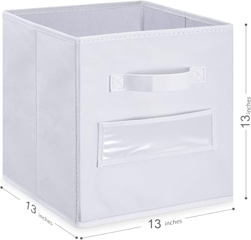 13x13x13 storage cube bins (Set of 10) Fabric storage cubes with 10 Labels Window Cards & a Pen, storage cubes 13x13, Collapsible 13 inch cube storage bins, Cubby Organizer Boxes, White