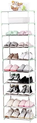 Stackable Small Shoe Rack, Entryway, Hallway and Closet (10-Tier, Green)