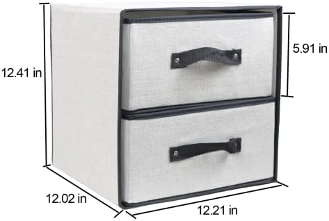 Linen Closet Organizer and Storage, Fabric Storage Drawer Organizer with 2 Drawers for Underwear, Sock, Bra, Small Items, 121212 INCH (Gray)