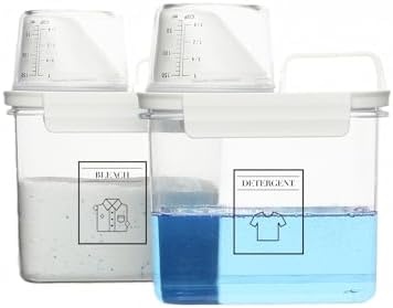 Laundry Detergent Dispenser, Liquid Laundry Container & Powder Soap Dispenser, 2 Pack Plastic Laundry Storage for Laundry Room Organization, Fabric Softener Dispenser (1.1L)