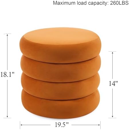 Round Velvet Storage Ottoman, Orange