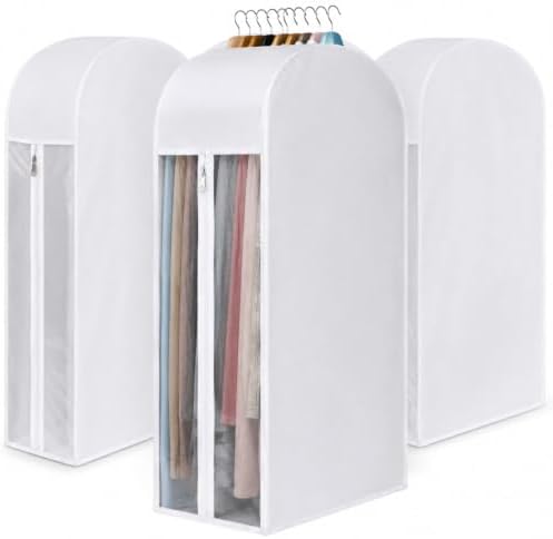 43" Cotton Garment Bags for Hanging Clothes and Storage, 3 Pack