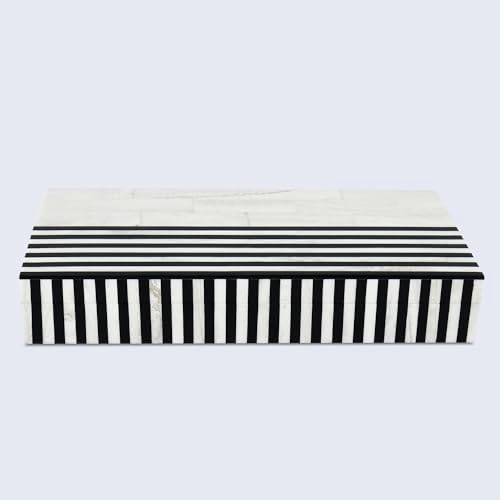 Handicrafts Home Large Decorative Storage Box with Lid – Black White Modern Storage Box, Remote Control Organizer for Coffee Table, Console & Living Room Decor – Mono Lead 12 x 6 x 2