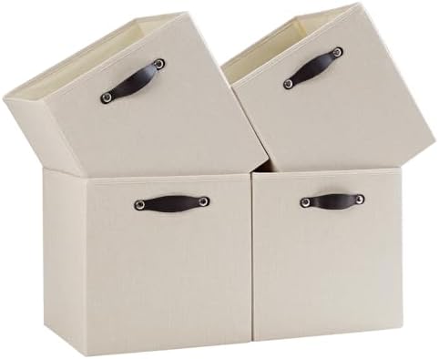 Cube Storage Bins | 13"x15"x13", Beige, 4 Pack