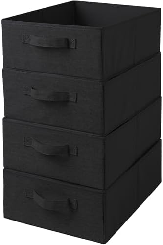 Decorative Storage Boxes for Organizing Clothes in a Dresser Collapsible Fabric Storage Bins Organizer Set with Handles for Bedding Clothes Toys Socks and More (Black)