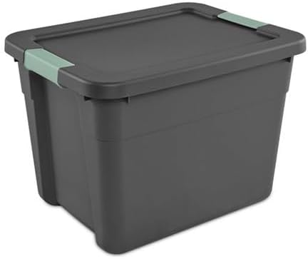 Sterilite 24 Pack Latch Tote, Stackable Plastic Storage Container, 12 Gallon, Gray/Green