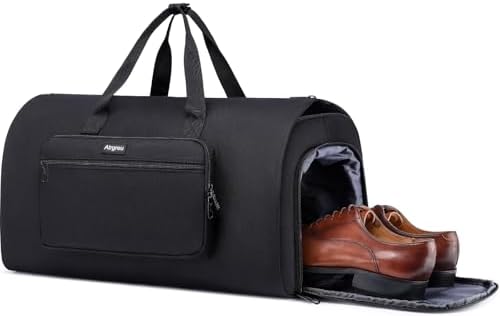 Convertible Duffle Bags for Men, Garment Bag for Travel, Carry on Garment Duffel Bag with Shoe Compartment, 2 in 1 Hanging Dress Suitcase Suit Travel Bags, Black