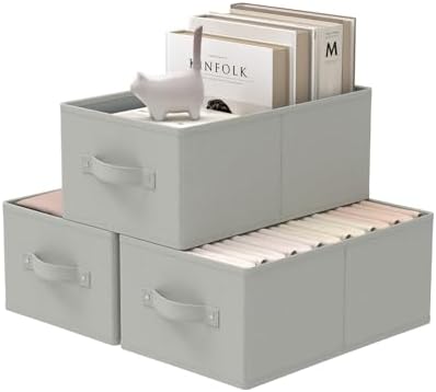 Storage Boxes, Fabric Clothes Bins, 3 Pack, Grey, 16.1x9.8x6.5 In