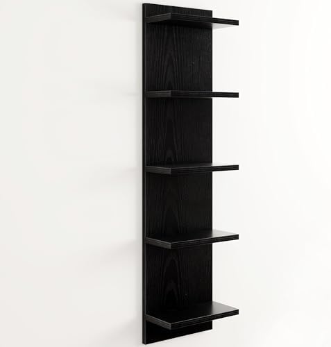 Fun Memories 5-Tier Wall Shelf Unit, 48" Tall Floating Storage Organizer for Bedroom, Living Room, and Home Decor, Black Vertical Shelving Unit