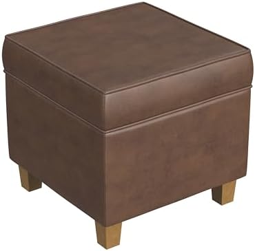 HomePop 18" Square Storage Ottoman - Brown Faux Leather