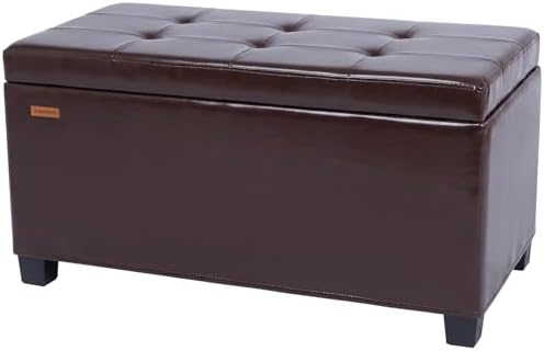 ABHENG Storage Ottoman Bench Steel Frame Synthetic Leather Cover with Legs, 31.5”W x 15.7”D x 15.7”H, end of Bed Storage Bench Chest Hold up to 770 LB Living Room Bedroom Brown UASND71R