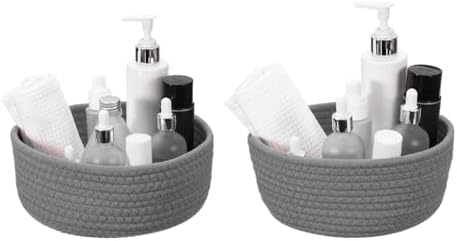 uxcell 2Pcs Small Cotton Rope Woven Storage Basket, 7.9x3.2"/9.1x3.6" Tiny Round Organization Storage Bins Cute Nursery Containers Bin for Shelves Closet Home Office Organizing, Dark Gray