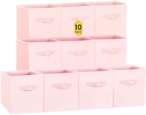 Criusia Storage Cubes- 11 Inch Cube Storage Bins for Organizing Shelves - Nursery Closet Organization Bins for Clothes Blanket - 10 Pack Collapsible Decorative Storage Box for Magazines (Pink)