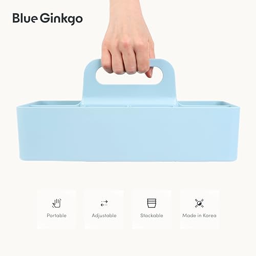BLUE GINKGO Stackable Organizer Caddy, Long, Blue, Made in Korea