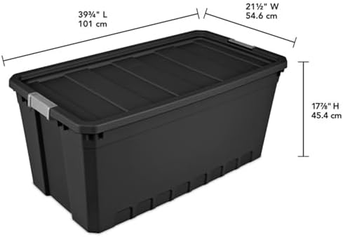 Sterilite 6-Pack Plastic Storage Bins with Lids, Stackable Containers, 50 Gallon, Black