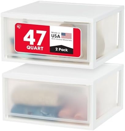 IRIS USA 2-Pack, 47 Qt. Extra Large Stacking Drawer with Clear Door, White