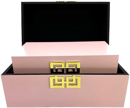 Galt International Storage Box Set Decorative Storage Box w/Hinged Lid Classic Design Wood Decor Boxes with Geometric Clasp Storage for Bedroom & Home - Set of 2 (Pink & Gold)