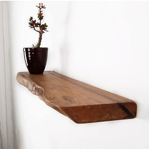 Wooden Floating Shelf, Wall-mounted Shelf, Solid Wood Bookshelf, Thickness 2.5cm, Strong Load-bearing Capacity, Abrasion-resistant And Scratch-resistant(Walnut colour,60 * 20cm)