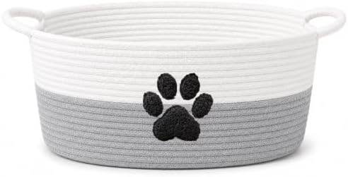 Dog Toy Basket with Handles, Grey Cotton Rope Storage Bin Organizer