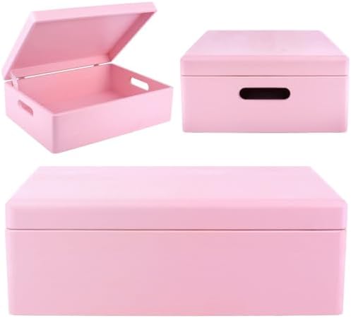 Creative Deco XL Pink Wooden Box Storage with Hinged Lid