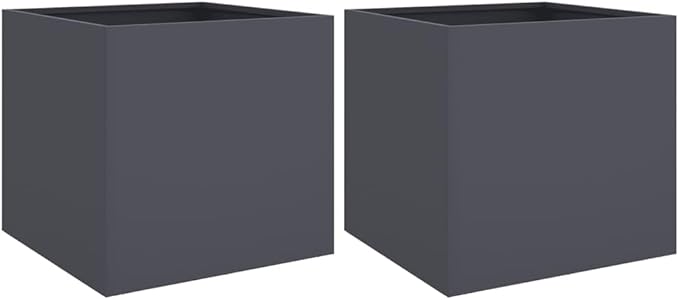 Set of 2 Anthracite Modern Planters, Cold-Rolled Steel Matte Finish Medium Planter for Indoor Outdoor Use, Durable Weather-Resistant Container with Ample Space for Plants,