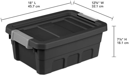 Sterilite 18-Pack Plastic Storage Bins with Lids, Stackable Containers, 4 Gallon, Black