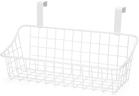 LeleCAT White Basket with hook Grid Storage Basket,Hang it behind a door or on a railing,Over the Cabinet Door,2 Pack