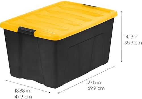 IRIS USA 4-Pack 94 Quart Storage Bins with Lids, Black/Yellow