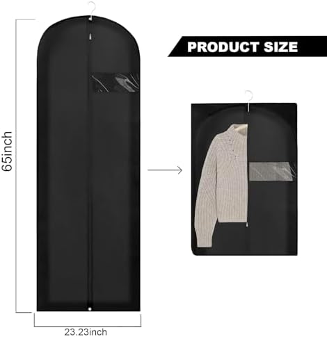 65" Dress Bags for Gowns Long, Garment Bags for Hanging Clothes with Clear Window, Foldable Suit Bag Cover for Travel and Storage (Black)