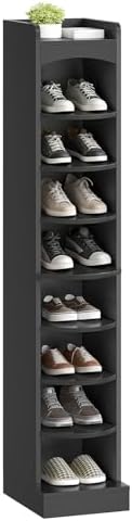 YATINEY 9-Tier Tall Shoe Rack, Wooden Shoe Storage Organizer, Narrow Shoe Cabinet with Removable Shelves for Small Spaces, Holds 9 Pairs of Shoes, for Entrance, Hallway, Black SS02BK