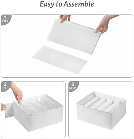 4 Packs Jeans Drawer Organizers for Clothing,5 Grids Compartment Wardrobe clothes organizer,Fabric Washable Closet Organizers and Storage Bins for Jeans,Pants,Bra,Legging,t-shirt-White