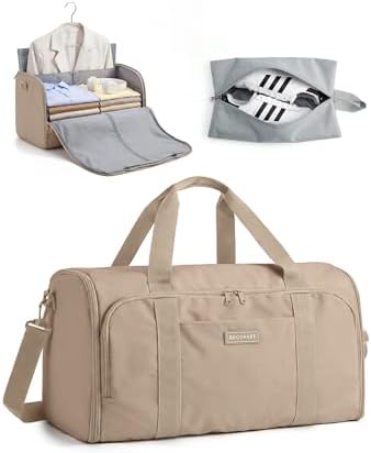 BAGSMART 2-in-1 Garment Duffle Bag with with Shoes Bag, Brown