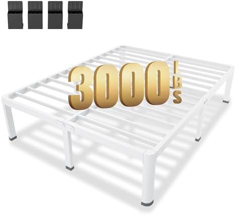 MAF 14 Inch King Metal Platform Bed Frame White with Round Corner Legs