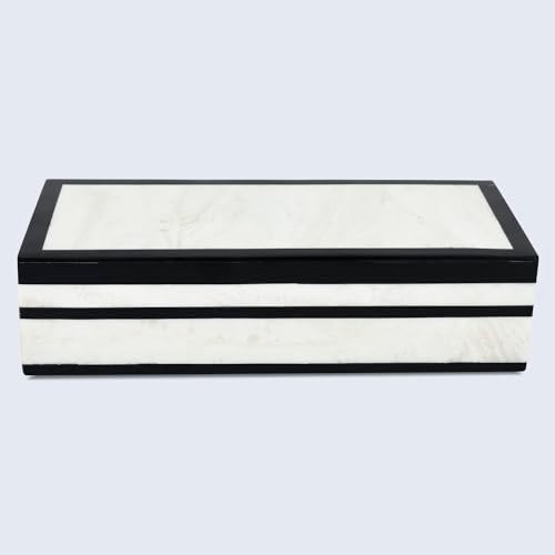 Handicrafts Home Decorative Storage Box with Lid – Black White Modern Keepsake Box, Coffee Table Storage Organizer, Decorative Box for Remotes, Desk & Console Decor – Mono Court 10 x 4.5 x 2.5
