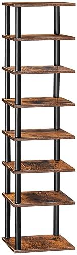 HOOBRO Vertical Shoe Rack, 8-Tier Narrow Shoe Shelf, Shoe Storage Organizer for Small Space, 11" L x 11" W x 53" H, Closet, Entryway, Hallway, Bedroom, Rustic Brown and Black BF22XJ01