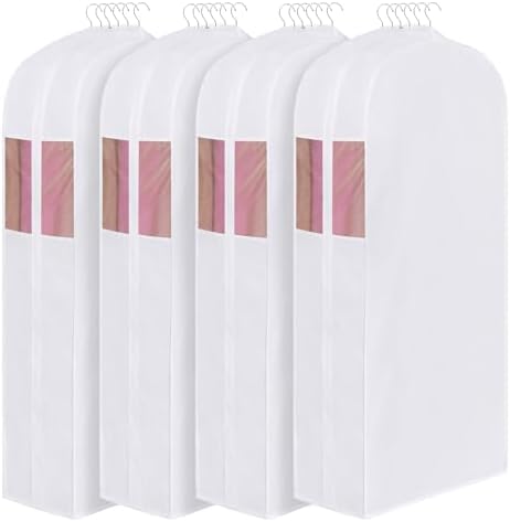 Univivi 60 Inch Cotton Garment Bag for Fur Coat 4 Pack, White
