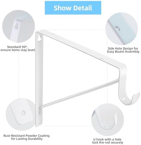 10-Pack Closet Rod Bracket, 10.8x10.8Inch Closet Shelf Brackets Heavy Duty Wall Mounted, Matte White Steel Closet Rod Support Brackets Holder, 300 Lbs Load Capacity with Anchors Screws
