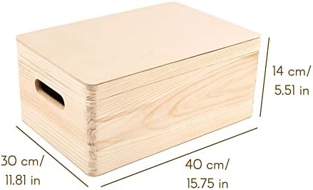 Creative Deco Large Wooden Storage Box with Hinged Lid