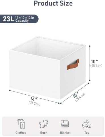 8 Pack Large Closet Storage Baskets Bins for Shelves, Collapsible Fabric Closet Organizers and Storage with Polyester Handles, Decorative Baskets for Organizing Clothes, Towels, Linen Closet 14"x10"