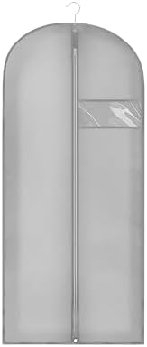 45" Garment Bags for Hanging Clothes, Dress Bags for Gowns Long with Clear Window, Foldable Suit Bag Cover for Travel and Storage (Grey)
